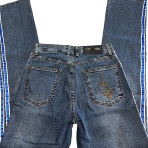 Baby Phat Vintage Y2K Straight Leg Jeans Blue Satin Side Stripe Womens Size 7